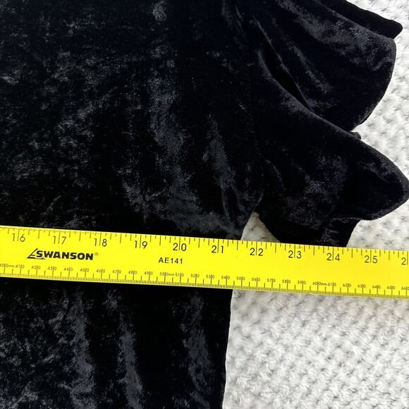 AG Adriano Goldschmied Top Women S Black Velvet Boat Neck Short Flutter Sleeves - Picture 7 of 9